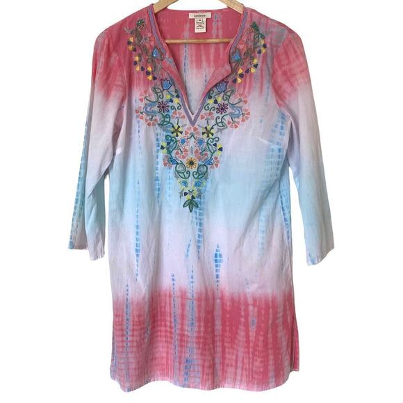 SUNDANCE Embroidered Beaded Cotton Beach Swim Coverup Tunic Top, Size Medium - Picture 2 of 12